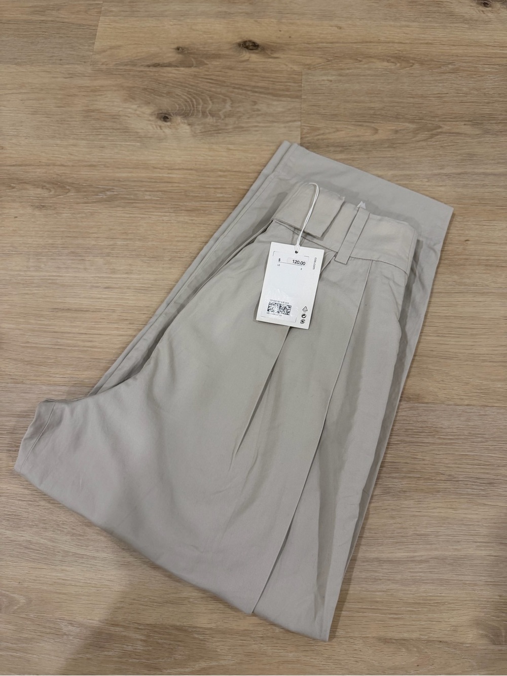 (NWT) COS PLEATED BARREL-LEG CHINOS Beige - Picture 11 of 14